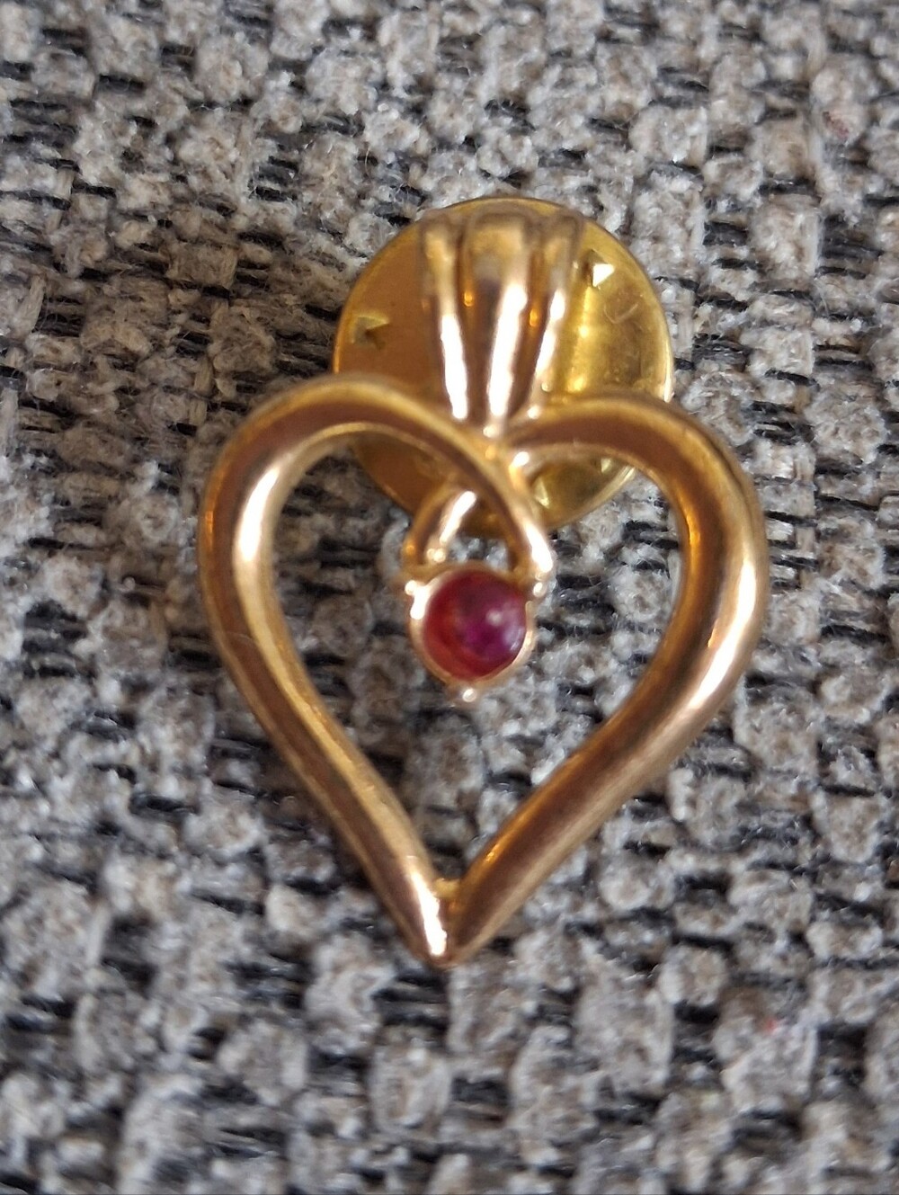 Vintage Gold Heart Pin with Red Stone Accent - Women's Jewelry